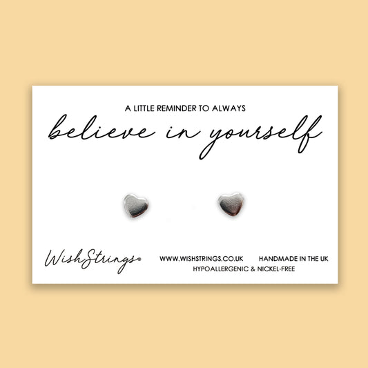 Believe in Yourself - Silver Heart Stud Earrings | 304 Stainless - Hypoallergenic