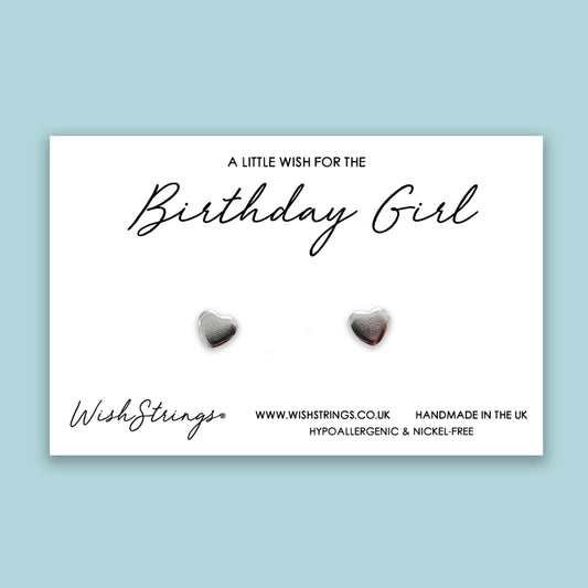 Birthday Girl - Silver Heart Stud Earrings | 304 Stainless - Hypoallergenic