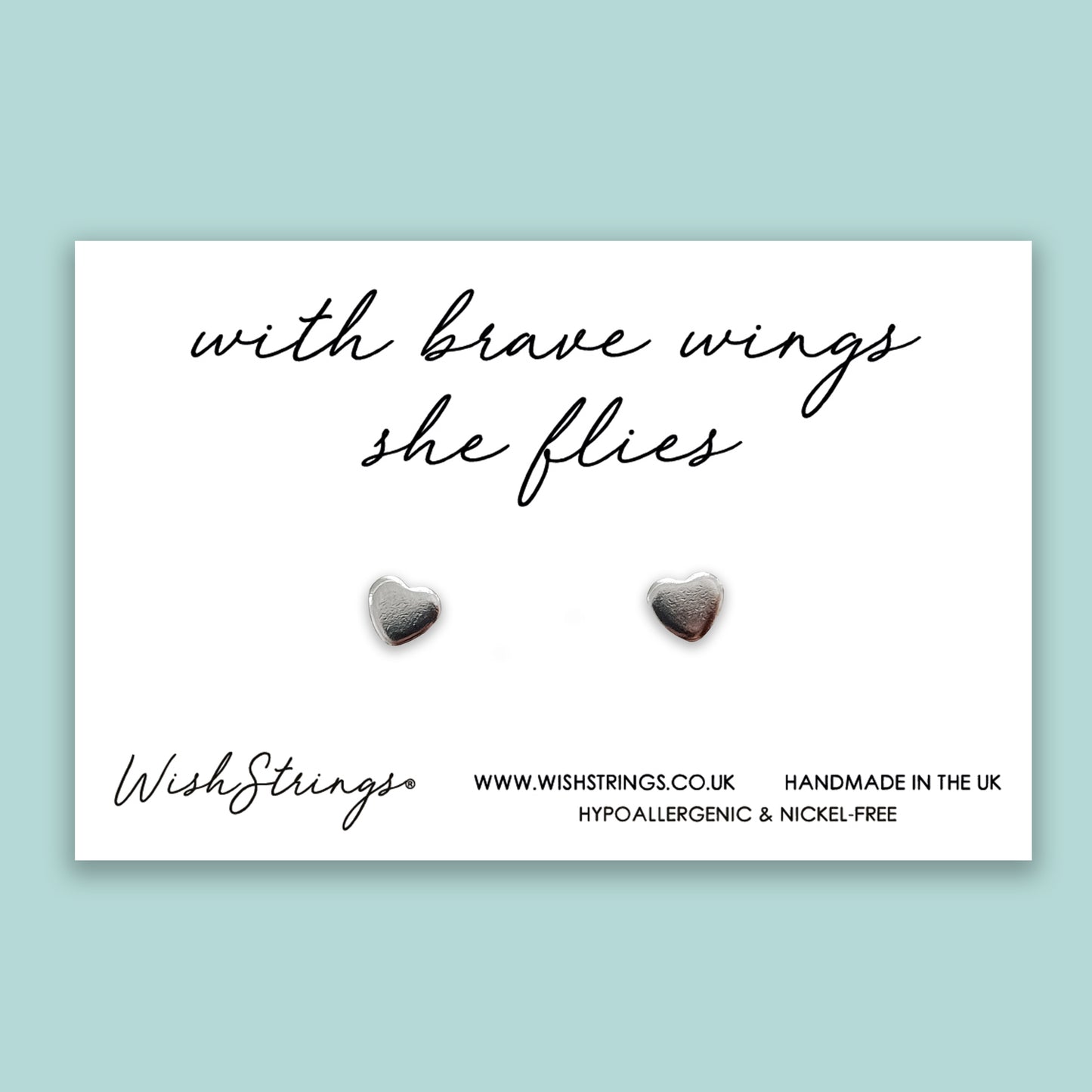 Brave Wings - Silver Heart Stud Earrings | 304 Stainless - Hypoallergenic
