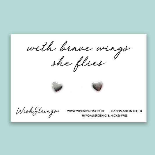 Brave Wings - Silver Heart Stud Earrings | 304 Stainless - Hypoallergenic