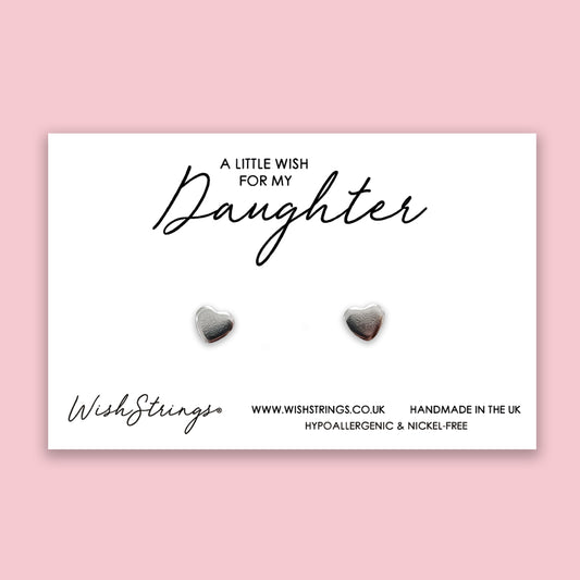 Daughter - Silver Heart Stud Earrings | 304 Stainless - Hypoallergenic