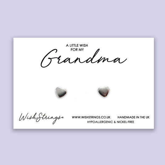 Grandma - Silver Heart Stud Earrings | 304 Stainless - Hypoallergenic