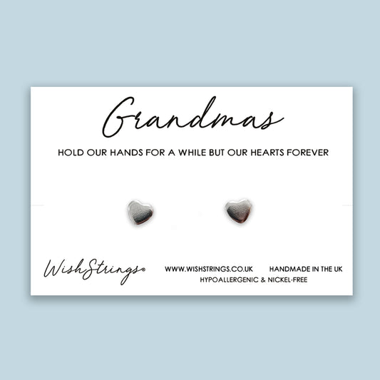 Grandmas hold our hands - Silver Heart Stud Earrings | 304 Stainless - Hypoallergenic