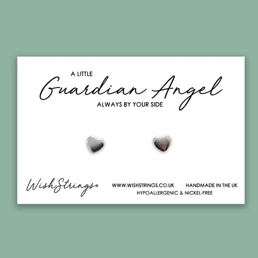 Guardian Angel - Silver Heart Stud Earrings | 304 Stainless - Hypoallergenic