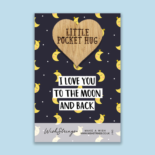 Love You, to the moon & back - Little Pocket Hug - Wooden Heart Keepsake Token