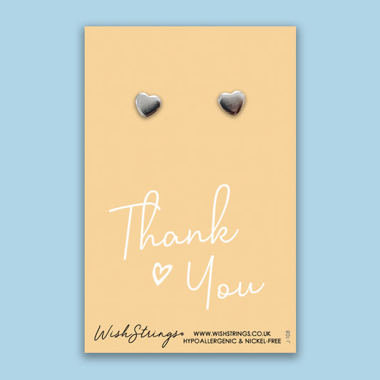 Thank You - Silver Heart Stud Earrings | 304 Stainless - Hypoallergenic