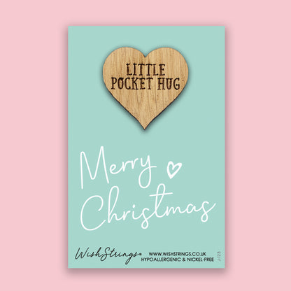 Merry Christmas - Little Pocket Hug - Wooden Heart Keepsake Token