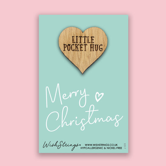 Merry Christmas - Little Pocket Hug - Wooden Heart Keepsake Token
