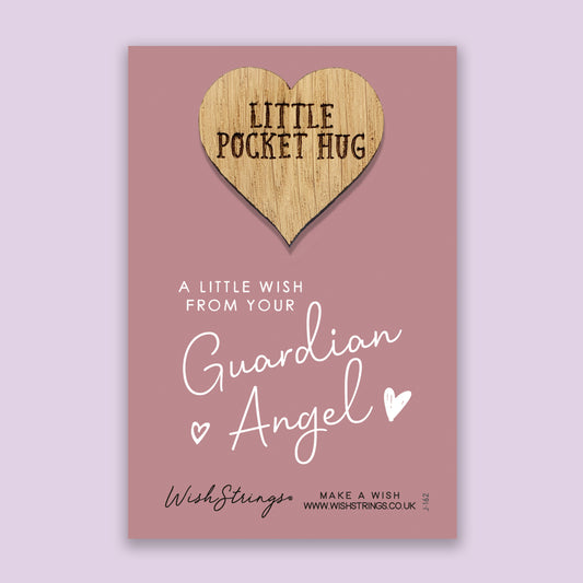 Guardian Angel - Little Pocket Hug - Wooden Heart Keepsake Token