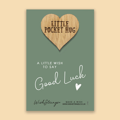 Good Luck - Little Pocket Hug - Wooden Heart Keepsake Token