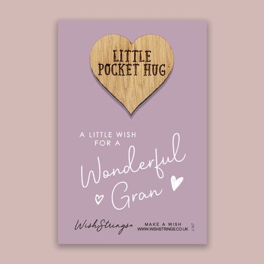 Wonderful Gran - Little Pocket Hug - Wooden Heart Keepsake Token