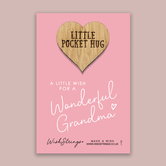 Wonderful Grandma - Little Pocket Hug - Wooden Heart Keepsake Token