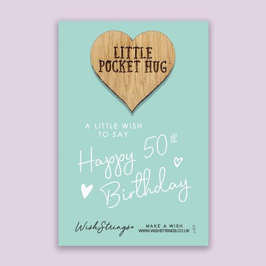50th Birthday - Little Pocket Hug - Wooden Heart Keepsake Token