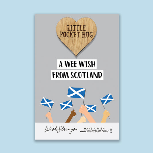 A Wee Wish, from Scotland - Little Pocket Hug - Wooden Heart Keepsake Token