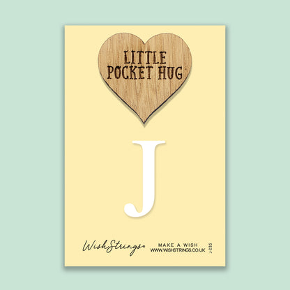 J - Little Pocket Hug - Wooden Heart Keepsake Token