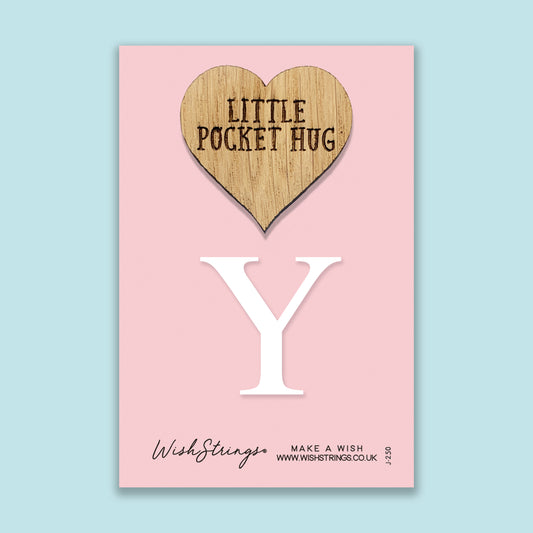 Y - Little Pocket Hug - Wooden Heart Keepsake Token
