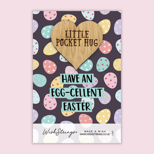 Egg-Cellent Easter - Little Pocket Hug - Wooden Heart Keepsake Token