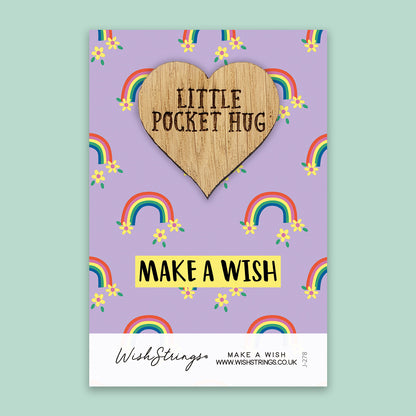 Rainbow, Make a Wish - Little Pocket Hug - Wooden Heart Keepsake Token
