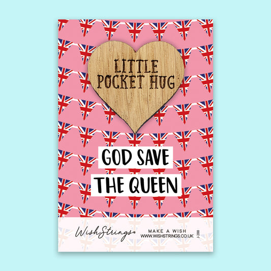 God Save the Queen, Platinum Jubilee - Little Pocket Hug - Wooden Heart Keepsake Token