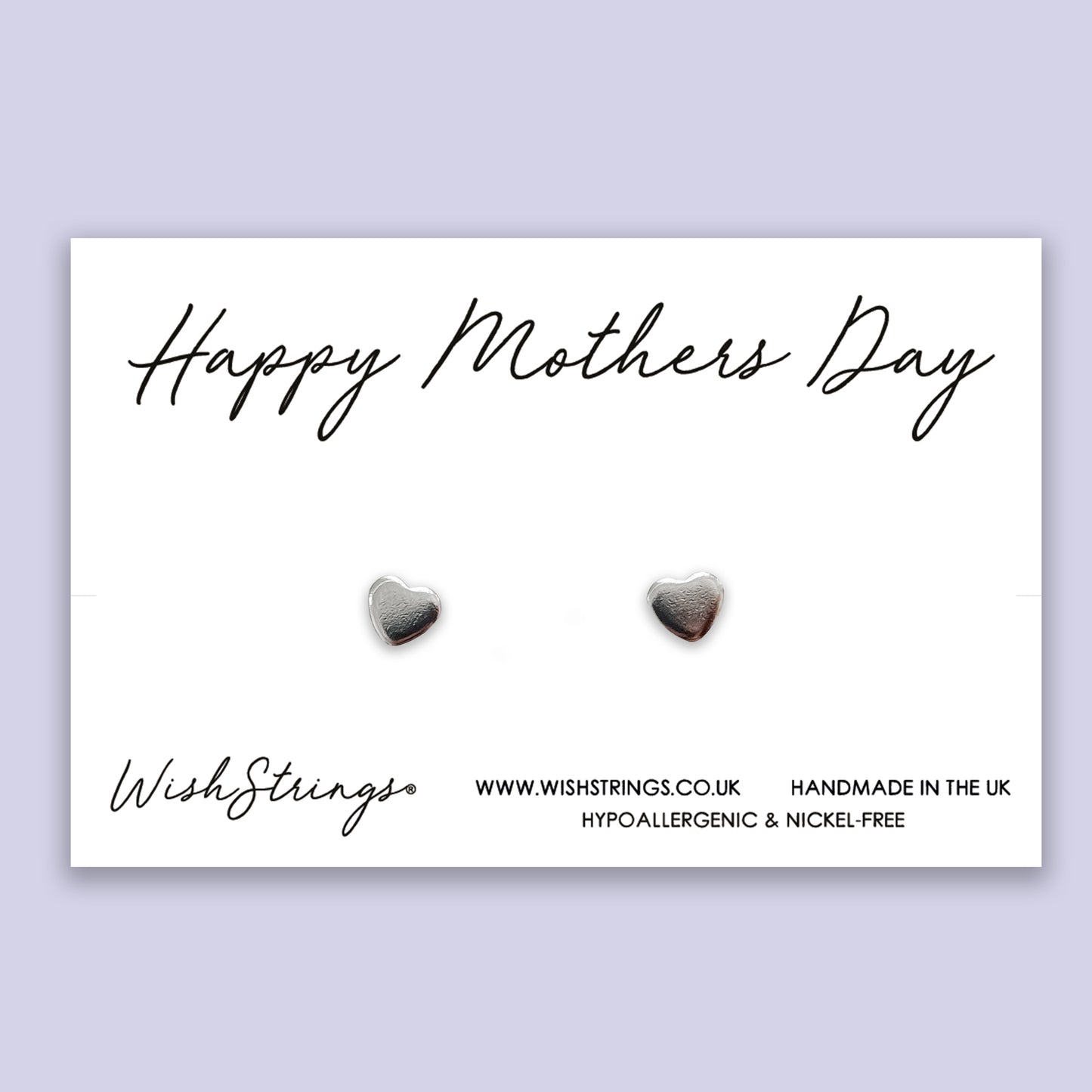 Happy Mothers Day - Silver Heart Stud Earrings | 304 Stainless - Hypoallergenic