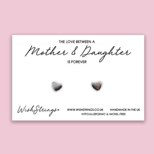 Love between Mother & Daughter - Silver Heart Stud Earrings | 304 Stainless - Hypoallergenic