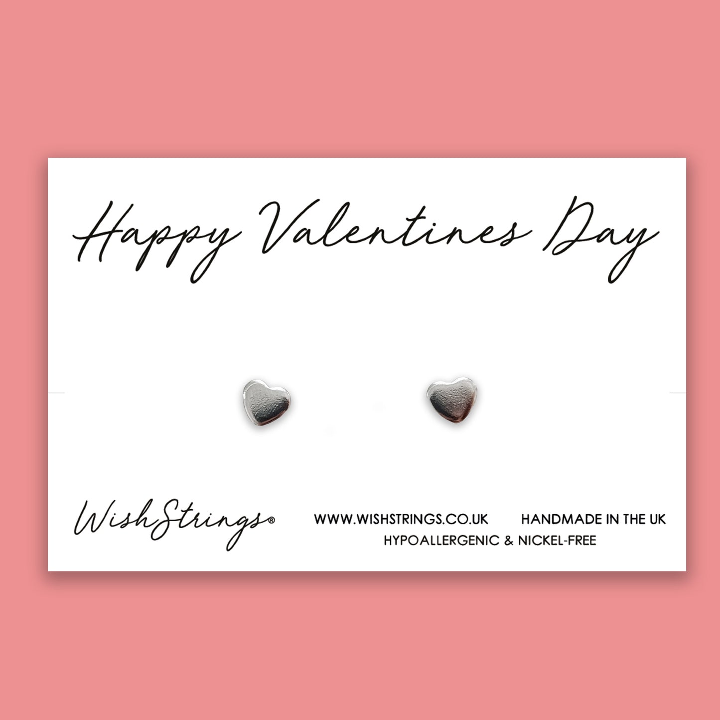 Happy Valentines Day - Silver Heart Stud Earrings | 304 Stainless - Hypoallergenic