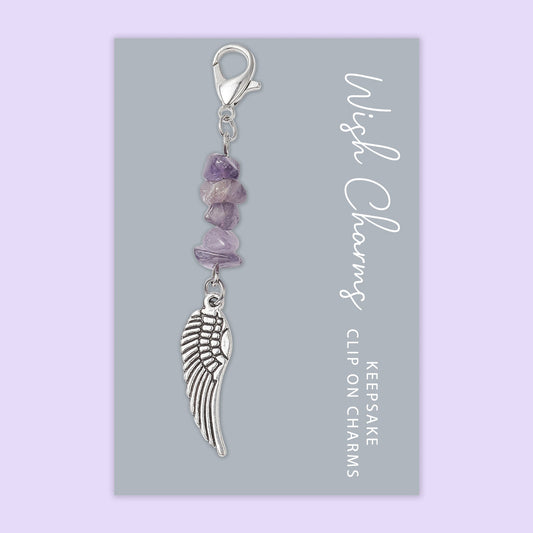 Angel Wing - Wish Charms - Keepsake Clip on Charm with Gemstones