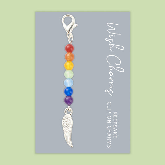 Feather, Chakra - Wish Charms - Keepsake Clip on Charm with Gemstones