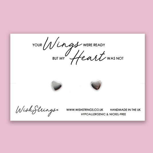 Your wings were ready, my heart was not - Silver Heart Stud Earrings | 304 Stainless - Hypoallergenic