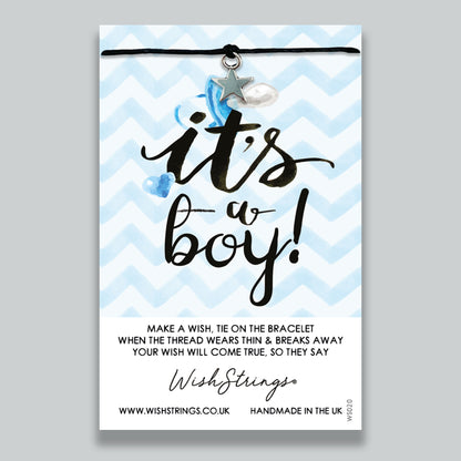 it's a boy, new baby, gender reveal favour. WishStrings wish bracelet