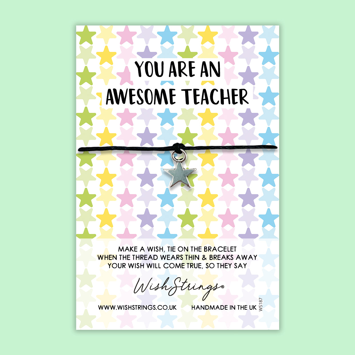 Awesome Teacher - WishStrings Wish Bracelet - Friendship Bracelet with Quote Card | Thank You Gift