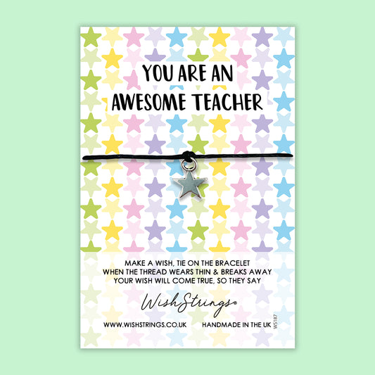 Awesome Teacher - WishStrings Wish Bracelet - Friendship Bracelet with Quote Card | Thank You Gift