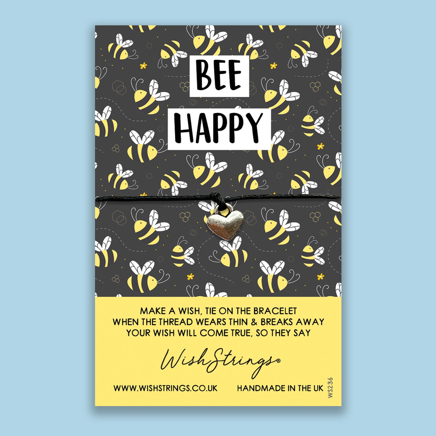 Bee Happy - WishStrings Wish Bracelet - Friendship Bracelet with Quote Card | Positive Affirmation Quote
