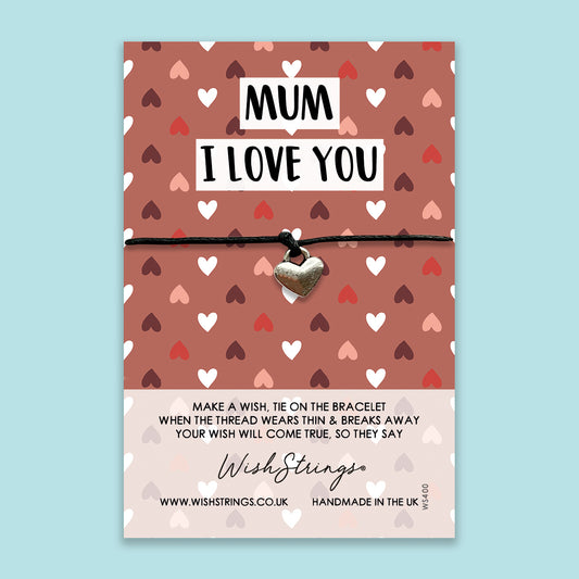 I Love You mum WishStrings wish bracelet on gift card