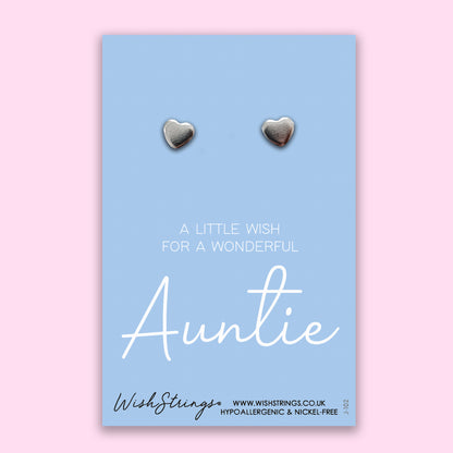 Auntie - Silver Heart Stud Earrings | 304 Stainless - Hypoallergenic