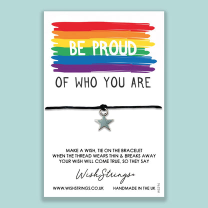 Be Proud - WishStrings Wish Bracelet - Friendship Bracelet with Quote Card | Pride Gift, LGTBQ+ Rainbow
