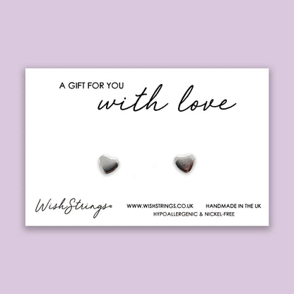Gift for you, With Love - Silver Heart Stud Earrings | 304 Stainless - Hypoallergenic