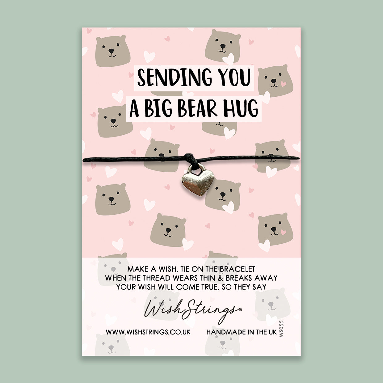 Bear Hugs - WishStrings Wish Bracelet - Friendship Bracelet with Quote Card | Send a Hug, Letterbox Gift