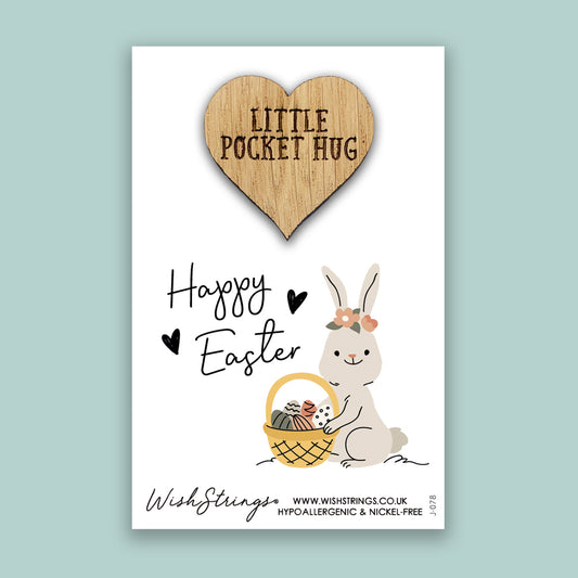 Happy Easter - Little Pocket Hug - Wooden Heart Keepsake Token