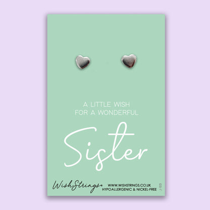 Sister - Silver Heart Stud Earrings | 304 Stainless - Hypoallergenic