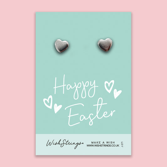 Happy Easter - Silver Heart Stud Earrings | 304 Stainless - Hypoallergenic