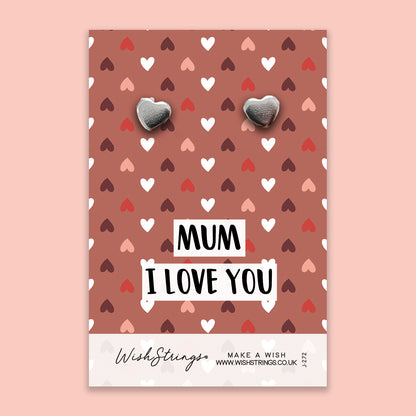 Mum, I Love You - Silver Heart Stud Earrings | 304 Stainless - Hypoallergenic