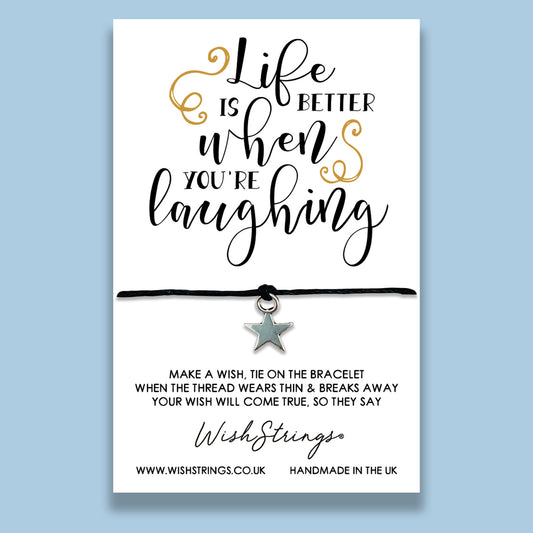 life is better when you're laughing quote, WishStrings wish bracelet with star charm