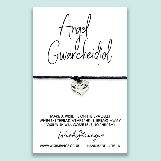 Angel  Gwarcheidol - WishStrings Wish Bracelet - Friendship Bracelet with Quote Card | Welsh Quote